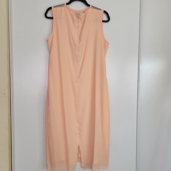 Vntg 1960s Le Art Embellished Neckline Sleeveless Midi Chiffon Shift Dress Sz 16 - Picture 3 of 17